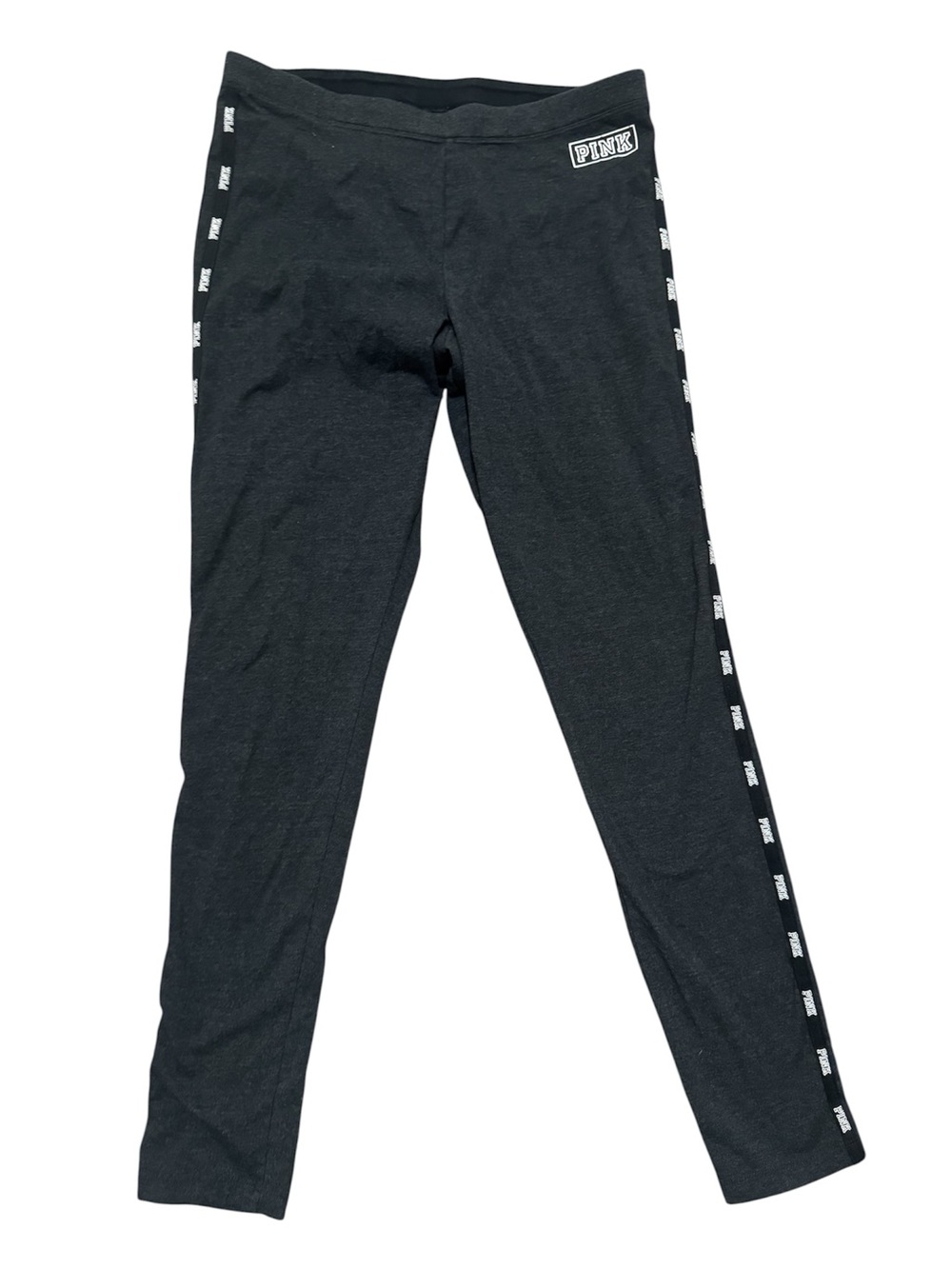 PINK Victoria's Secret Black Leggings with White Logo Side Trim - Picture 1 of 2
